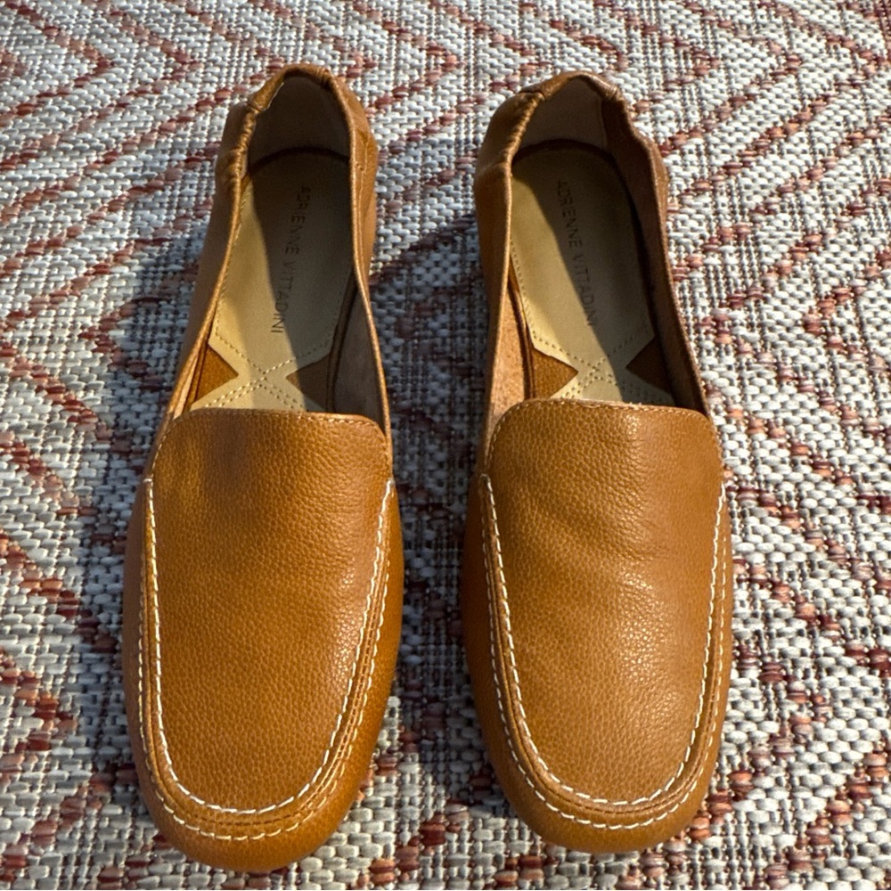 Adrienne Vittadini Tan Leather Slip-On Loafers